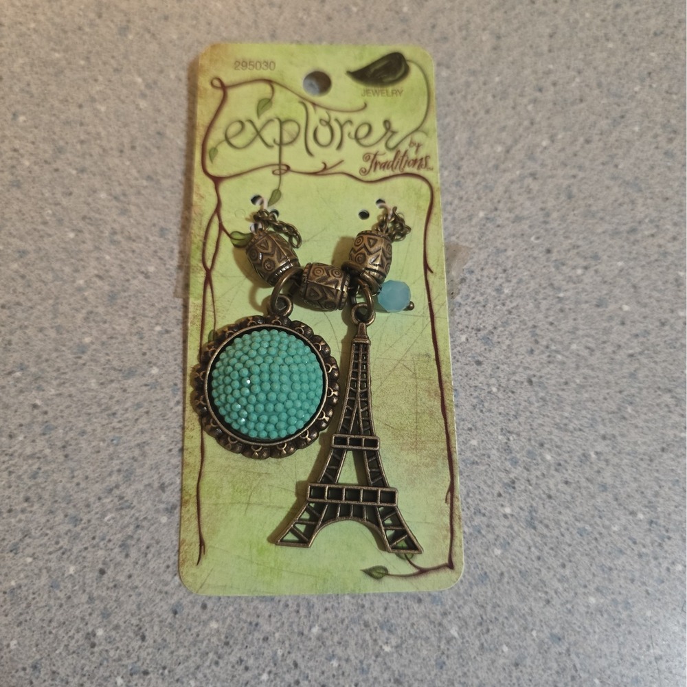Eiffel Tower Bronze Tone Pendant With Turquoise Accents ~ Paris France Charm